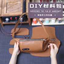 Handmade real cow leather pocket diy handmade bag genuine leather single shoulder inclined satchel hand leather hand sewn woven bag