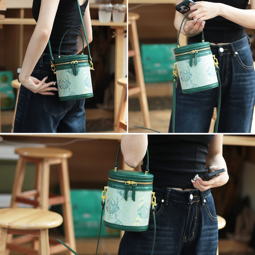 真皮水桶包材料包diy手工包包自配布防尘袋改造半成品发财桶牛皮 - 图0