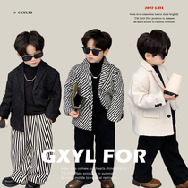Boy suit jacket South Korea 2023 new style of winter child Mao and the high end of the high-end yuppie handsome childrens clothing Thickened Tide