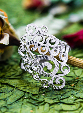 大食指戒指925纯银镂空活口可调