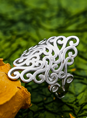 镂空食指戒指925纯银欧美女藤蔓