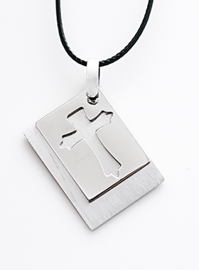 方块镂空十字男925纯银吊坠