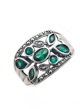 绿玛瑙夸张食指戒指925纯银潮女