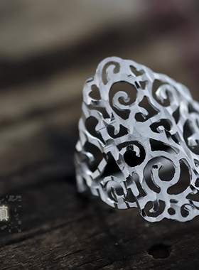 镂空招财钩s925纯银潮女ol戒指