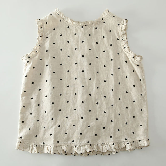 ເສື້ອເຊີດແຂນບໍ່ມີແຂນ polka dot lace linen ເຊື້ອເຫັດຫວານ