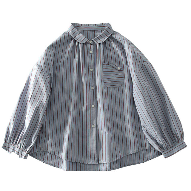 ວັນນະຄະດີ retro lapel striped ເສື້ອຝ້າຍວ່າງ