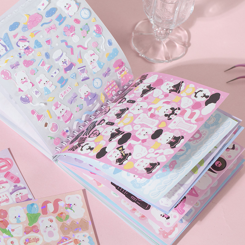 兔子和熊咕卡贴纸卡通动物小人古卡素材拼贴不重复整本贴纸本装饰 - 图0