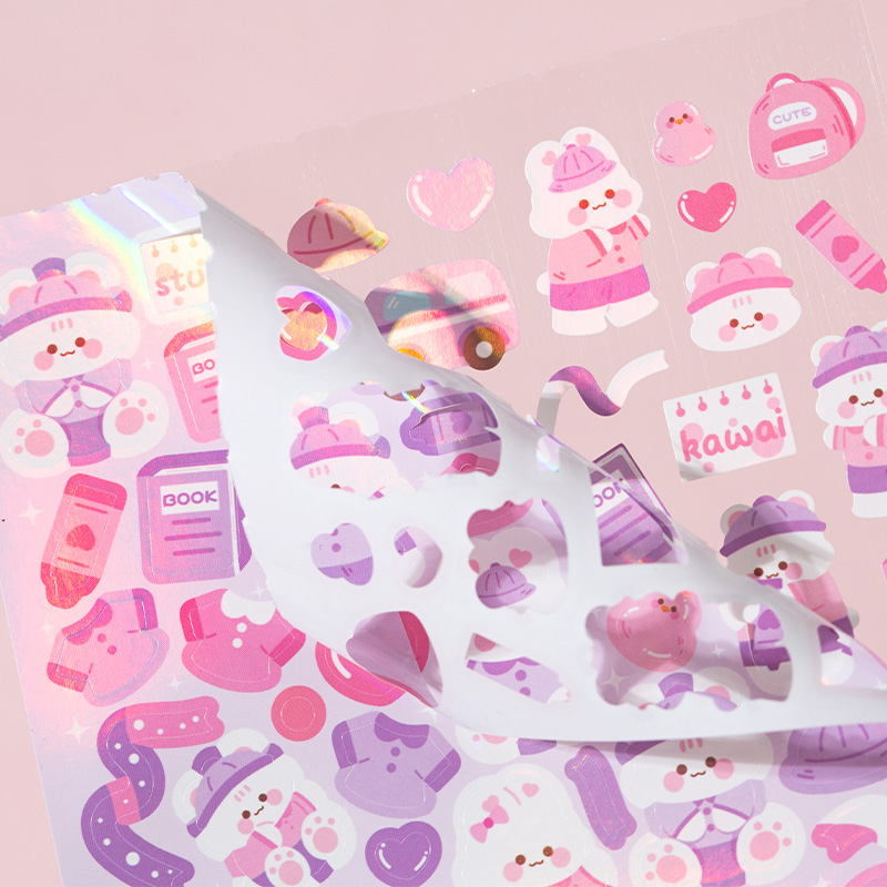 兔子和熊咕卡贴纸卡通动物小人古卡素材拼贴不重复整本贴纸本装饰 - 图2