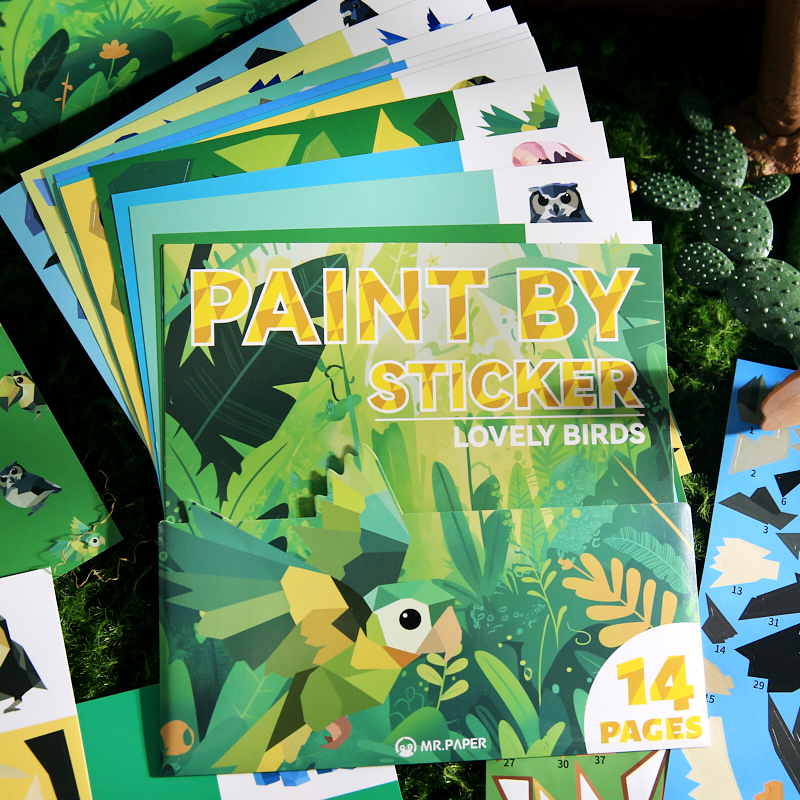 益趣动物园拼图贴纸书儿童益智手工diy拼贴小鸟动物图案亲子贴画 - 图3