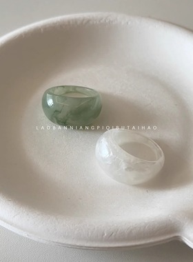 白茶清欢茶绿色树脂戒指买一送一