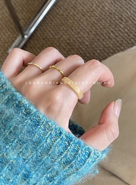 两件八折琥珀色戒指树脂叠戴指环