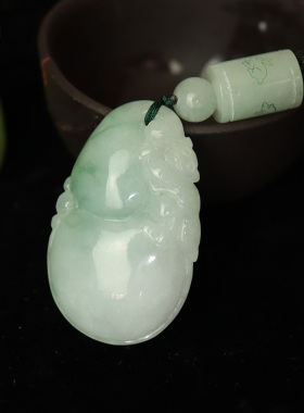 翡翠葫芦花件葫芦吊坠福寿相随吉祥物 缅甸玉A货设计感精雕葫芦