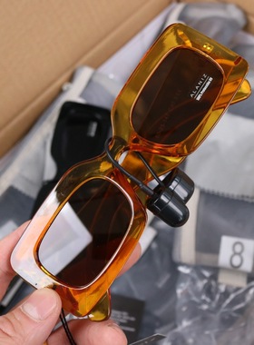 美单时尚瘦猫眼风格方框中性太阳镜墨镜玉质感古怪潮流明星眼镜