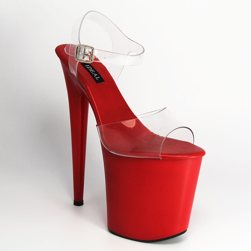 钢管舞鞋20厘米圆细跟舞台走秀鞋夜店性感演出红色厚底超高跟凉鞋 - 图0