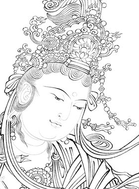 工笔画敦煌壁画文殊普贤佛像