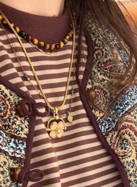 ins欧美粉水晶四叶草项链女时尚简约个性潮流时尚小众项链