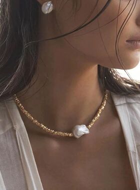 小众金属风巴洛克珍珠项链女欧美简约潮流不规则手链项链