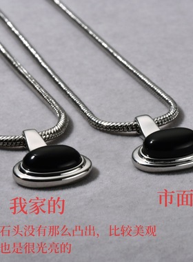 欧美小众设计外贸简约秋冬黑色玛瑙银色锁骨链个性气质百搭项链