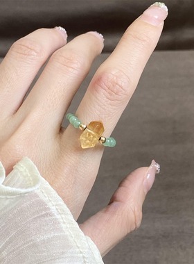 水晶日照金山黄水晶东陵玉戒指环女生白领简约精致小众设计轻奢夏