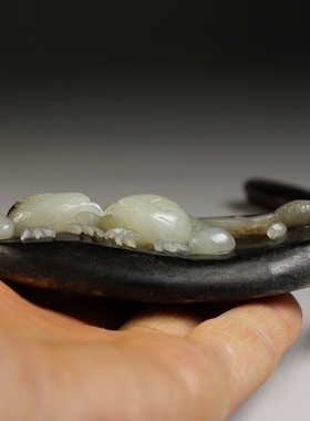 [安居乐业]老物件 和田玉带石皮手玩件 楼叔孤品