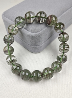 12.5mm天然巴西绿幽灵手链水晶手串 千层山星光幽灵 男女同款