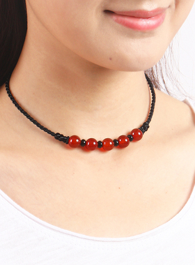 民族风红玛瑙项链甲状腺术后遮挡疤痕水晶项链夏季脖子遮瑕饰品女