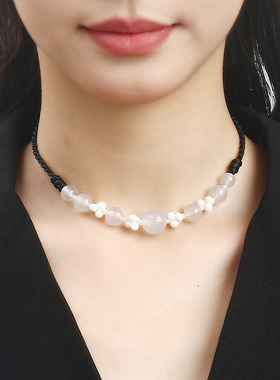 逸水戏颜玛瑙女挡疤痕项链锁骨链