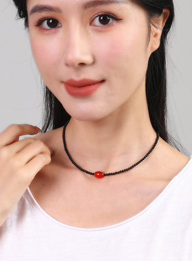 逸水红颜玛瑙女性项链锁骨链