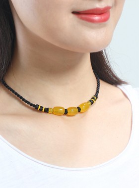 手工编织黄玛瑙项链女短款夏季