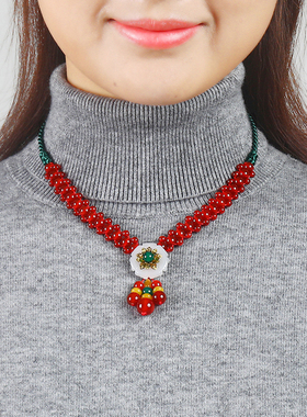 红玛瑙锁骨链甲状腺术后遮挡疤痕项链挡脖子饰品民族风毛衣项链女