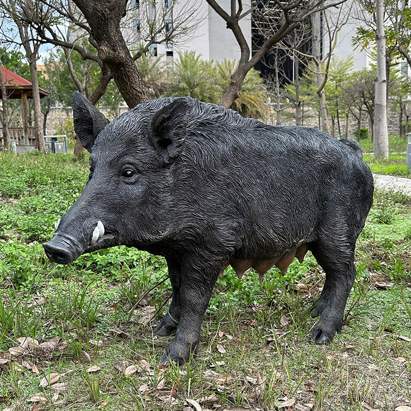 模型户外装饰景区农庄野猪园林假猪玻璃钢摆件饭店雕塑草坪真猪-图0