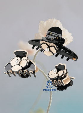 法国高端山茶花朵边夹法式花朵款镶钻扣小发抓刘海侧边发夹