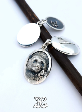 925纯银立体造型熊猫花花吊坠