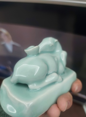 龙泉青瓷马上有钱茶宠 马年招财摆件 陶瓷 盖置茶桌装饰手把件