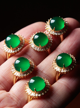 天然玉髓钻石镶嵌镀金银活口戒指