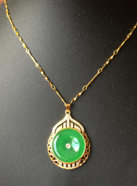 天然玉石镶嵌福字平安扣镀金项链