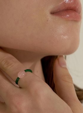 N/L天然粉晶绿水晶手链戒指