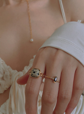 天然原石叠戴可调节黑钻横钻戒指