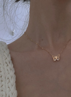 高亮锆石小蝴蝶项链18K金色保色