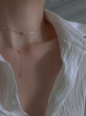 双层叠戴转运珠金球锁骨链不褪色