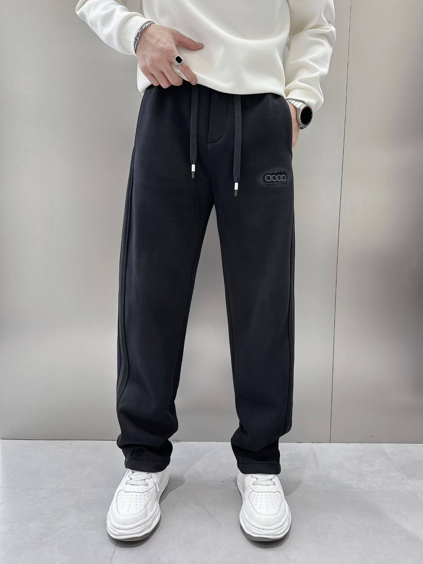 2025冬季时尚设计感阔腿裤男宽松百搭休闲裤运动通勤风加绒直筒裤,淘宝优惠券,粉丝福利购,淘宝优惠卷