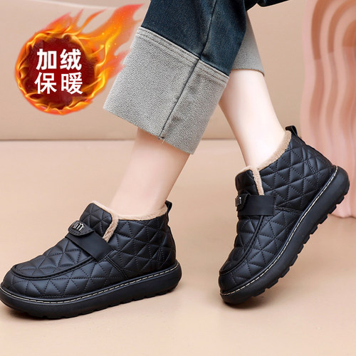 冬季新款雪地靴女厚底加绒短靴老北京布鞋女棉鞋皮面保暖靴子女鞋 - 图2