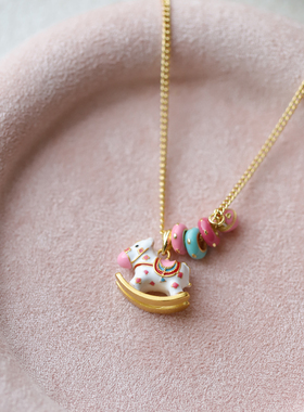 可爱甜美轻奢高级感旋转木马项链