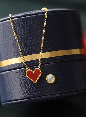 钛钢红色桃心项链爱心吊坠锁骨链