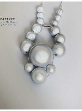 【特】英国小众潮牌OliverBonas冷淡银珠光串珠毛衣链夸张项链女