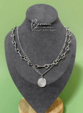 英国AS0S复古银币双层叠戴项链女短款小众嘻哈毛衣链潮锁骨链配饰