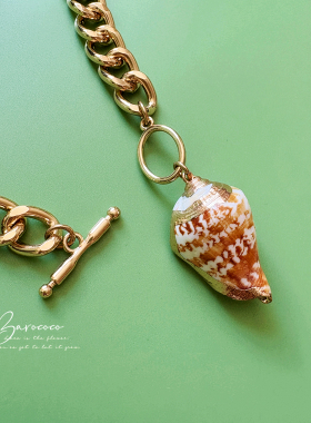 美国本土品牌AshleyStewart鎏金天然贝壳金色链条OT扣短款项链女