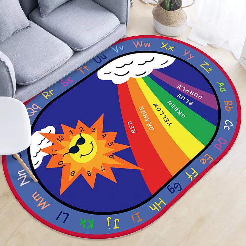 儿童卡通益智地毯椭圆形客厅房间卧室床边毯幼儿园早教读书角地垫