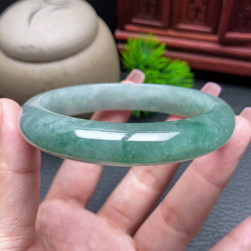 豪8印象X26180X108翡翠手镯圈口59.6mm天然冰种缅甸油青玉手镯a货 - 图0