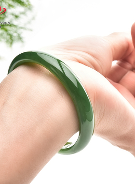 豪8印象·手镯之家T3-172和田碧玉手镯圈口51.5mm天然苹果绿玉镯